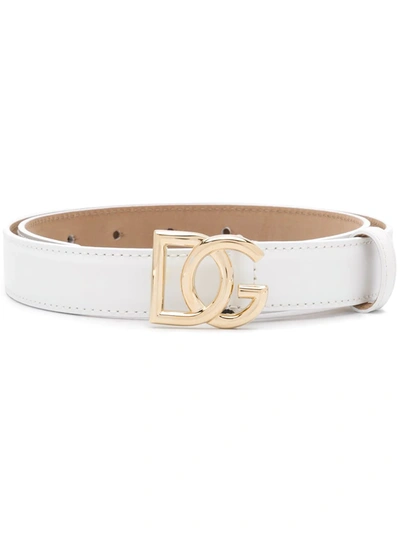 Dolce & Gabbana Dg Plaque Buckle Belt In White