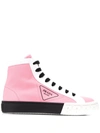 Prada Logo Basketball Fabric Sneakers In Pink