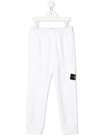 Stone Island Junior Elasticated Logo Patch Joggers In White