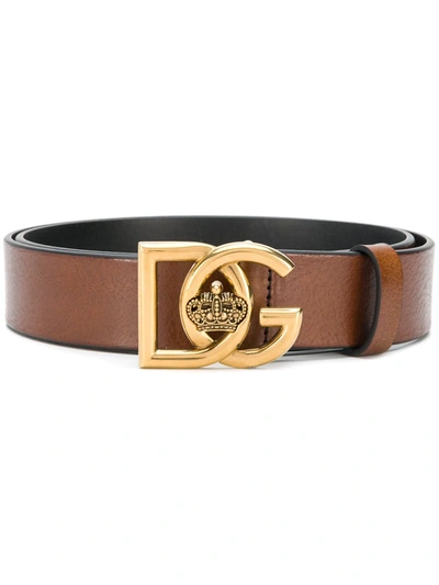 Dolce & Gabbana Crown Logo Buckle Belt In Chocolate