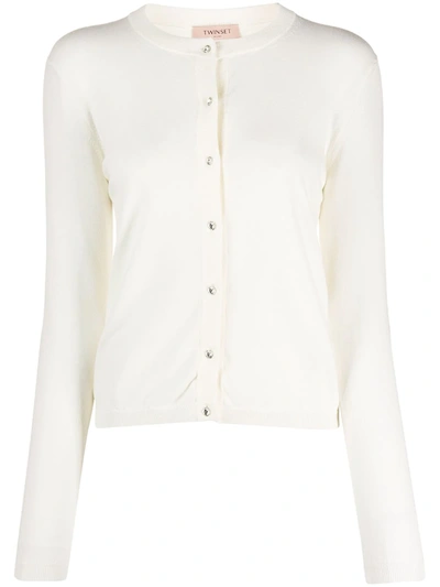 Twinset Crystal Buttoned Cardigan In White