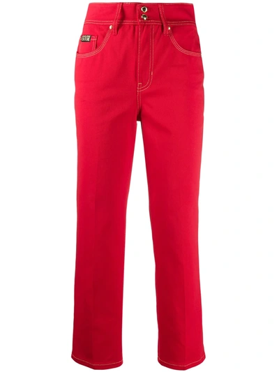Versace Jeans Couture Contrast-stitching Cropped Jeans In Red