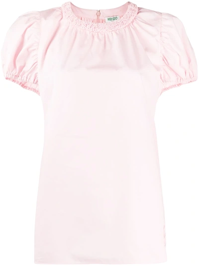 Kenzo Ruched Neck Cotton Blouse In Pink