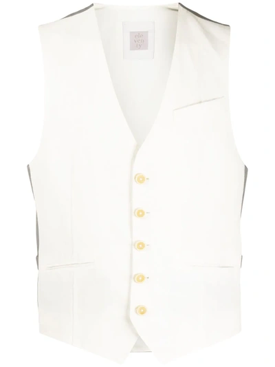 Eleventy Colour-block Slim-fit Waistcoat In White