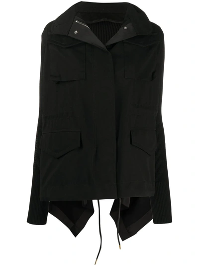 Sacai Oversized Panelled Parka Jacket In Black