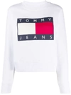 Tommy Jeans Flag Logo Crew-neck Sweatshirt In White