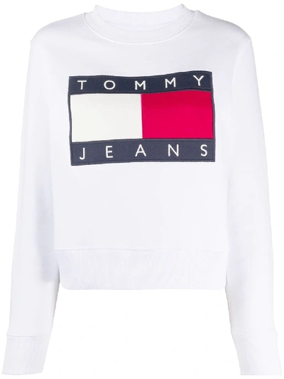 Tommy Jeans Flag Logo Crew-neck Sweatshirt In White