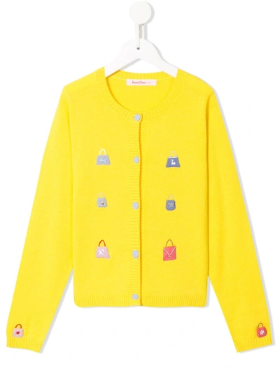 Familiar Kids' Handbag Appliqué Cardigan In Yellow