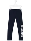 Moschino Teen Logo Print Trousers In Blue