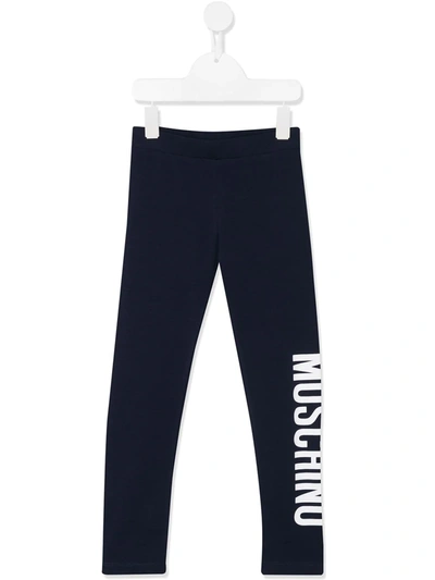 Moschino Teen Logo Print Trousers In Blue