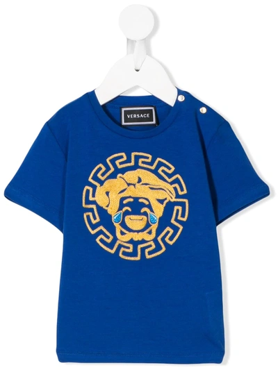 Young Versace Babies' Medusa Emoji T-shirt In Blue