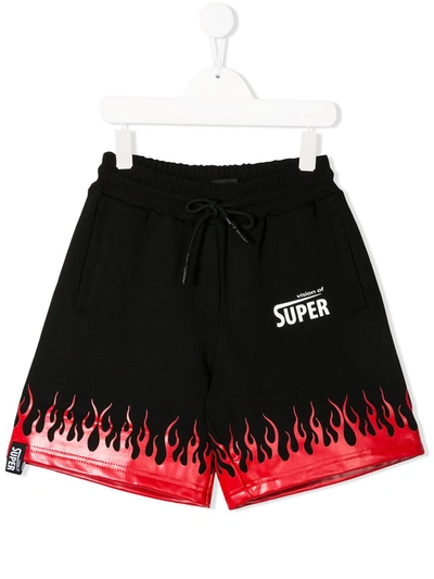 Vision Of Super Teen Flame-print Running Shorts In Black
