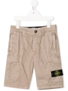 Stone Island Junior Kids' Logo Patch Shorts In Neutrals