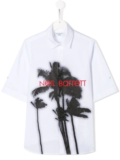 Neil Barrett Teen Palm-print Polo Shirt In White