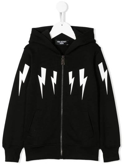 Neil Barrett Kids' Long Sleeve Lightning Bolt Logo Hoodie In Black