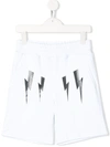 Neil Barrett Kids' Elasticated Lightning Bolt Shorts In White