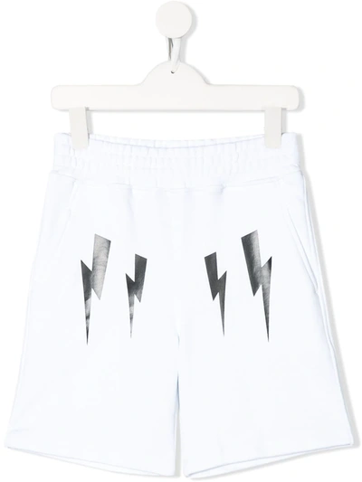 Neil Barrett Kids' Elasticated Lightning Bolt Shorts In White