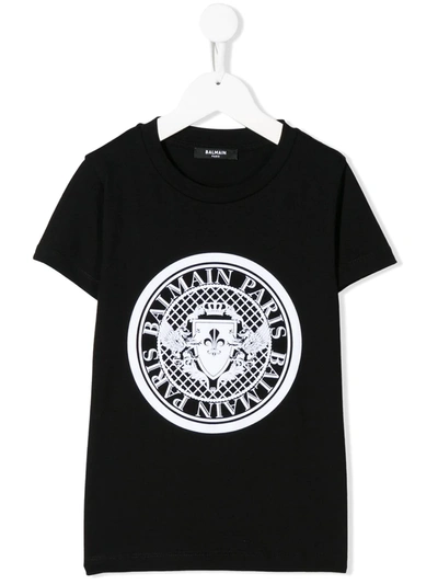 Balmain Kids' Short Sleeve Logo Stamp T-shirt In Nero
