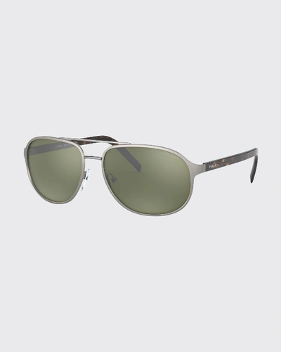 Prada Men's Square Metal/tortoiseshell Acetate Sunglasses In Gunmetal