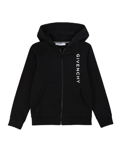 Givenchy Kids' Boy's Vertical Logo Mini Me Zip-up Hooded Jacket, Size 12-14 In Black