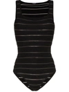 Balmain Bodycon Logo Stripe Bodysuit In Black