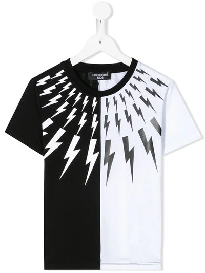 Neil Barrett Kids' Lightning Bolt T-shirt In Nero-bianco