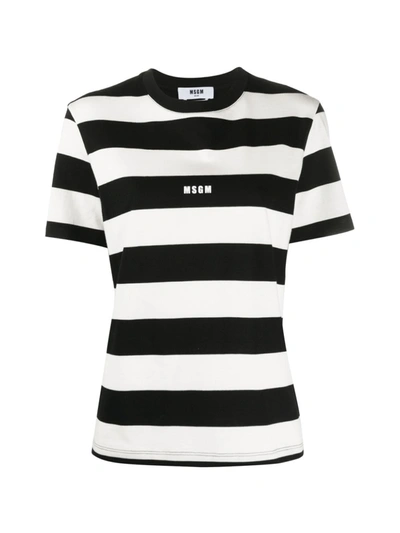 Msgm Striped Cotton Jersey T-shirt In White+black