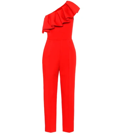 Msgm One-shoulder Ruffled Crepe Jumpsuit In Red
