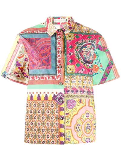 Etro Printed Poplin Short Sleeve Shirt In Multicolour