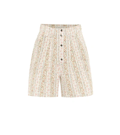 Etro Paisley High-rise Cotton Shorts In Beige