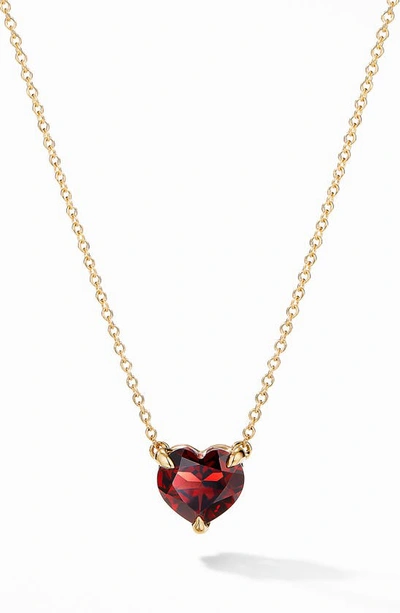 David Yurman Women's Cable Heart Valentine's Day 18k Yellow Gold & Garnet Small Pendant Necklace