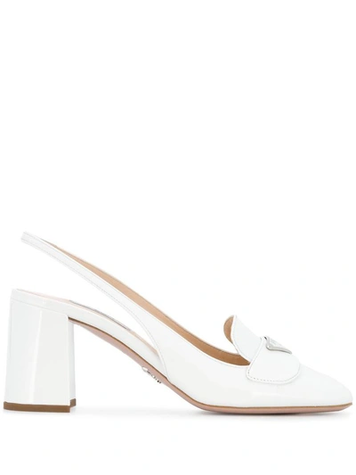 Prada Leather Patent Pumps In Bianco