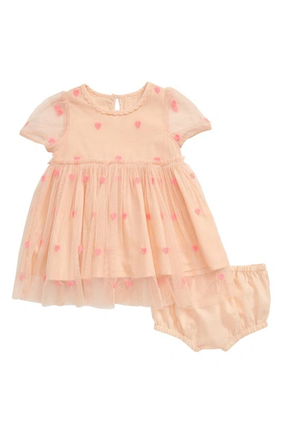 Stella Mccartney Girl's Hearts Embroidery Tulle Dress W/ Bloomers, Size 12-36 Months In Pink