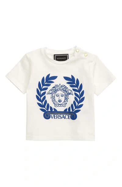 Versace Babies' Kid's Short-sleeve Logo Tee In White/ Bluette