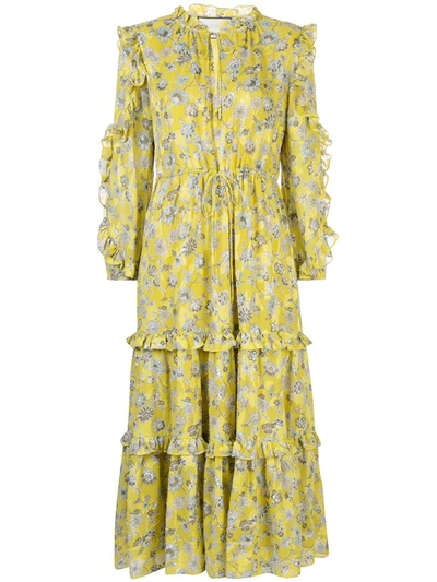 Alexis Auja Floral-print Crepe Midi Dress In Yellow