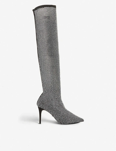 Dune Sacramento Embellished Over-the-knee Boots In Black-fabric