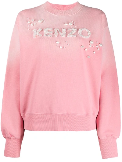 Kenzo Imitation Pearl Logo Cotton Sweatshirt In Pink
