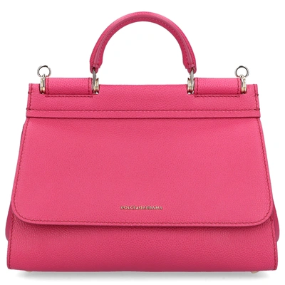 Dolce & Gabbana Women  Handbag Sicily S Calfskin Logo Fuchsia In Pink