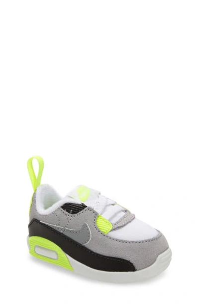 Nike Babies' Air Max 90 Crib Sneaker In White,light Smoke Grey,volt,particle Grey