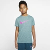 Nike Dri-fit Big Kids' Swoosh Training T-shirt In Blue