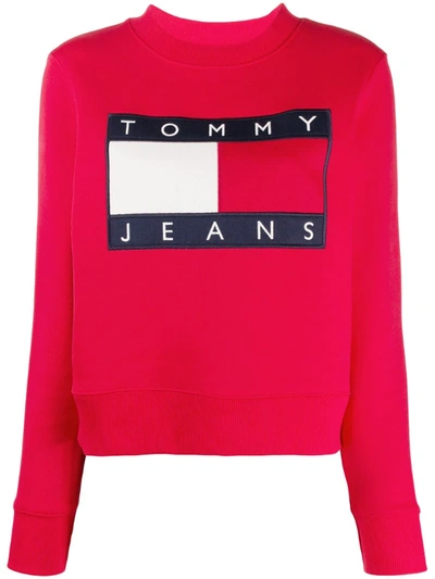 Tommy Jeans Flag Logo Crew-neck Sweatshirt In Red