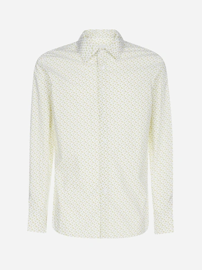 Prada Printed Cotton Shirt In Bianco Giallo