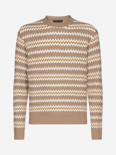 Prada Wool And Cashmere Jacquard Sweater In Cammello