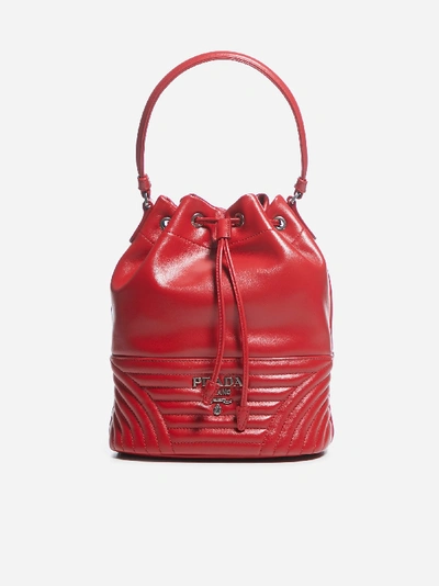 Prada Diagramme Leather Bucket Bag In Red