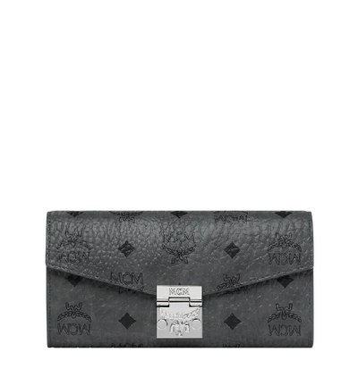 Mcm Large Patricia Visetos Canvas Wallet On A Chain In Phantom Grey