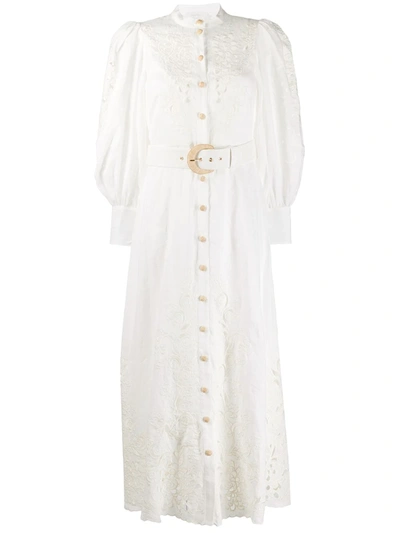 Zimmermann Peggy Belted Broderie Anglaise Linen Maxi Dress In White