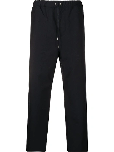 Oamc Black Cropped Tapered Trousers In Blue