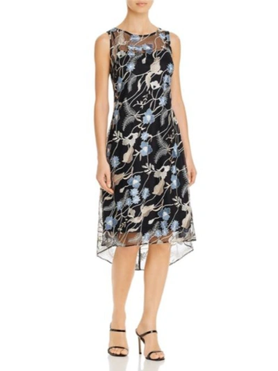 Adrianna Papell Sleeveless High Low Embroidered Midi Dress In Black Multi