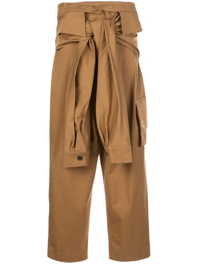 Natasha Zinko Tied Sleeves Waist Cargo Trousers In Brown