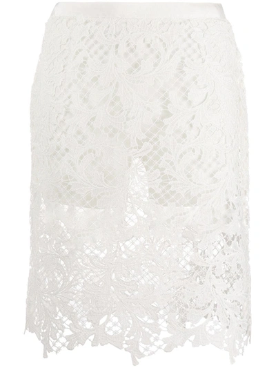 Sacai Embroidered Lace Pencil Skirt In White